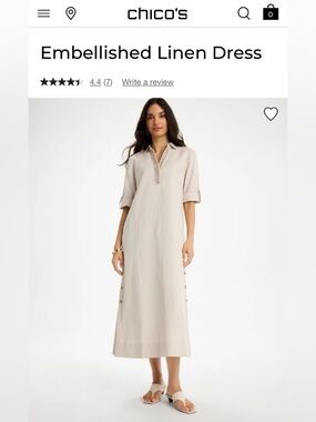 NWT Chico's Embellished Linen Dress - Natural